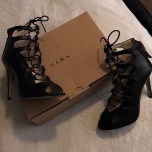 Zara (boxed) Leather lace up heels
